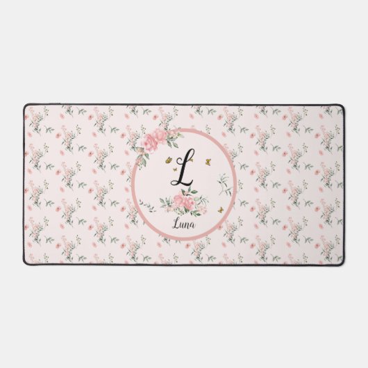 Waterverf Elegante Rozen met Vlinders Bureaumat (Voorkant)