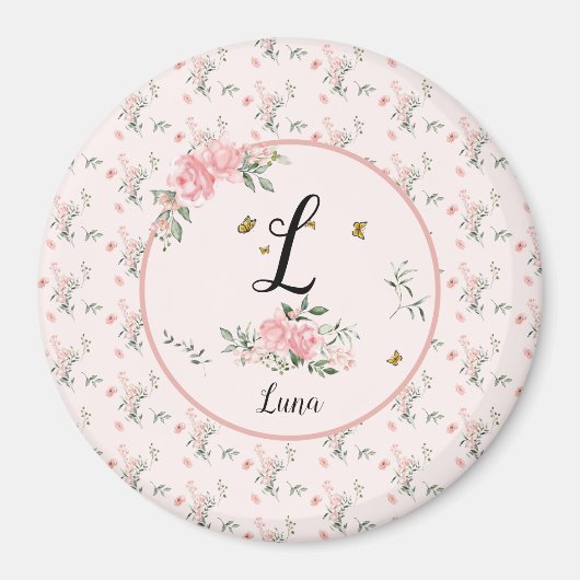 Waterverf Elegante Rozen met Vlinders Magneet (Voorkant)