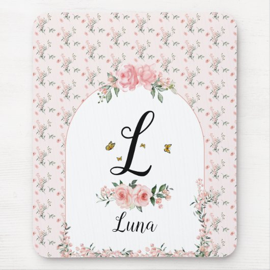 Waterverf Elegante Rozen met Vlinders Muismat (Voorkant)