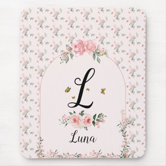 Waterverf Elegante Rozen met Vlinders Muismat (Voorkant)