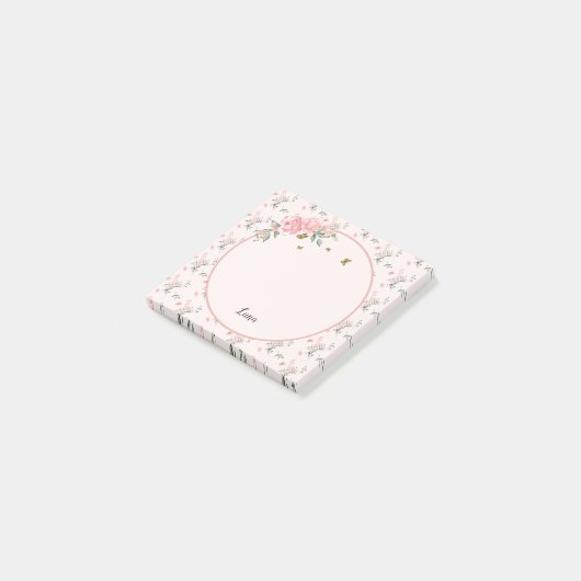 Waterverf Elegante Rozen met Vlinders Post-it® Notes (Schuin)