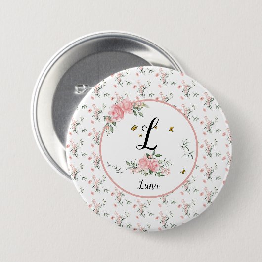 Waterverf Elegante Rozen met Vlinders Ronde Button 7,6 Cm (Voorkant /achterkant)