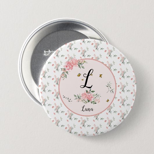 Waterverf Elegante Rozen met Vlinders Ronde Button 7,6 Cm (Voorkant /achterkant)