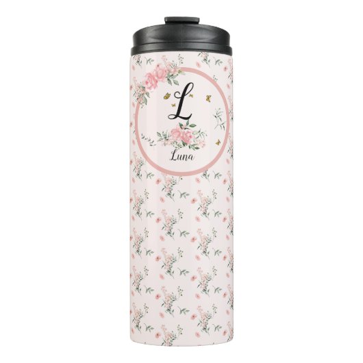 Waterverf Elegante Rozen met Vlinders Thermosbeker (Voorkant)