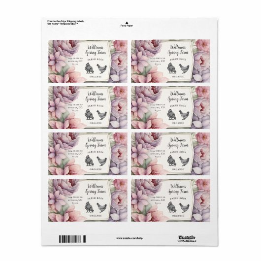 waterverf elegante rustieke bloemeneierdoos etiket (Full Sheet)