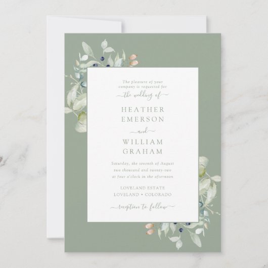 Waterverf Elegante Salie Groene Botanische Bruilof Kaart (Voorkant)