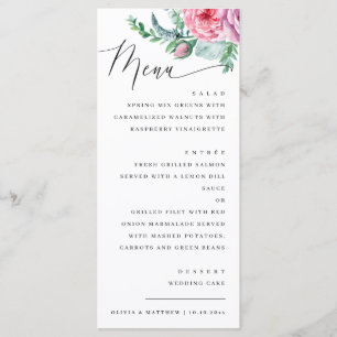 Waterverf elegante script bloemrijke boho bruiloft menu