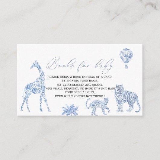 Waterverf Elegante Toile Safari Chinoiserie baby S Informatiekaartje (Voorkant)