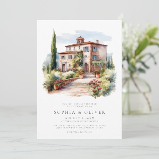 Waterverf Elegante wijngaard bruiloft Kaart (Staand voorkant)