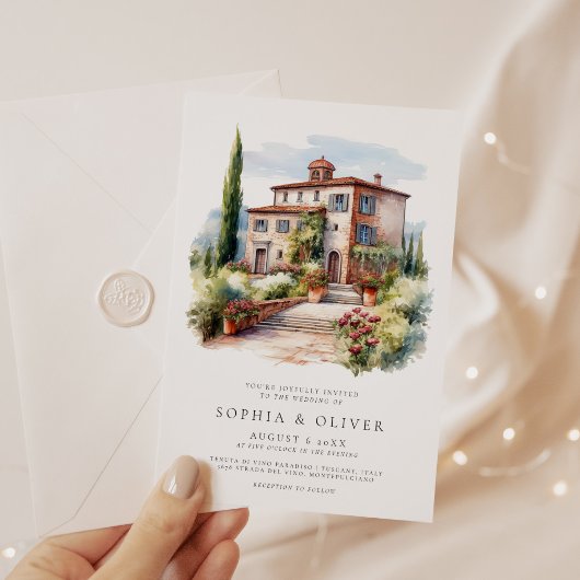 Waterverf Elegante wijngaard bruiloft Kaart