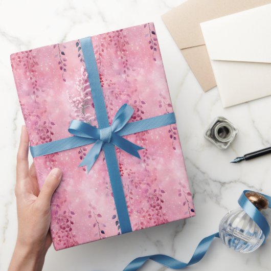 Waterverf Elegante wijnstokken met roze achtergron Cadeaupapier (Geschenken)