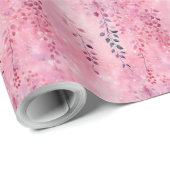 Waterverf Elegante wijnstokken met roze achtergron Cadeaupapier (Rol Hoek)