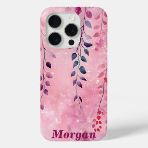 Waterverf Elegante wijnstokken met roze achtergron iPhone 15 Pro Case