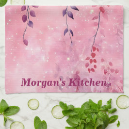 Waterverf Elegante wijnstokken met roze achtergron Theedoek