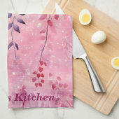 Waterverf Elegante wijnstokken met roze achtergron Theedoek (Quarter Fold)