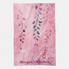 Waterverf Elegante wijnstokken met roze achtergron Theedoek