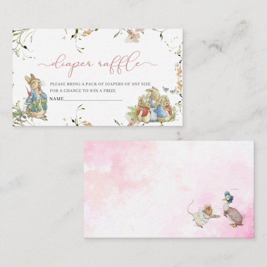 Waterverf Elegante wilde bloem Peter Rabbit baby Informatiekaartje (Voorkant / Achterkant)