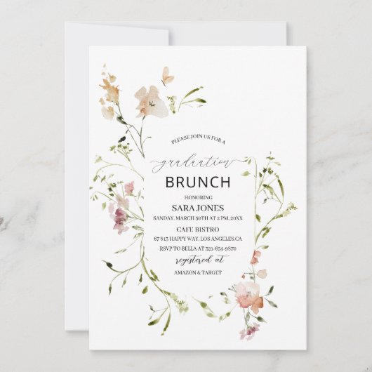 Waterverf Elegante Wildflower graduatioUitnodiging Kaart (Voorkant)