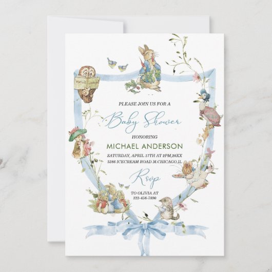 Waterverf Elegante Wildflower Peter Rabbit Baby Sh Kaart (Voorkant)