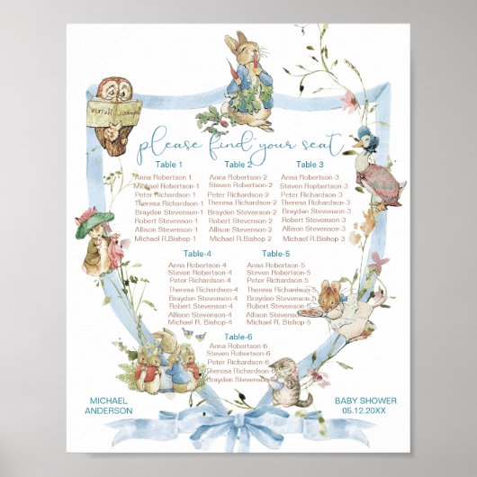Waterverf Elegante Wildflower Peter Rabbit baby sh Poster (Voorkant)