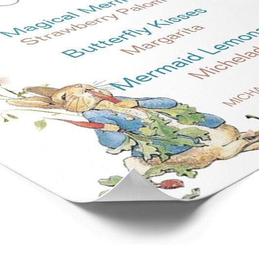 Waterverf Elegante Wildflower Peter Rabbit baby sh Poster (Hoek)