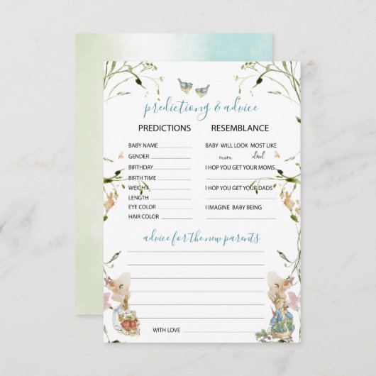 Waterverf Elegante Wildflowers Peter Rabbit Predi Kaart (Voorkant / Achterkant)