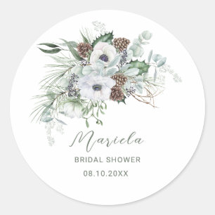 Waterverf Elegante Winter Anemonen Bloemen Bruilof Ronde Sticker