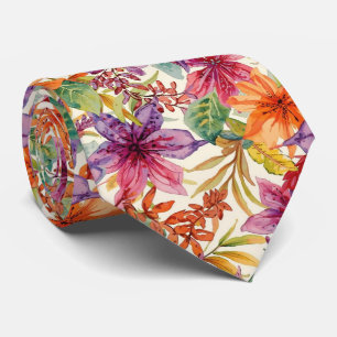 Waterverf Elegante Zomerbloemen Helder Kleuren Stropdas