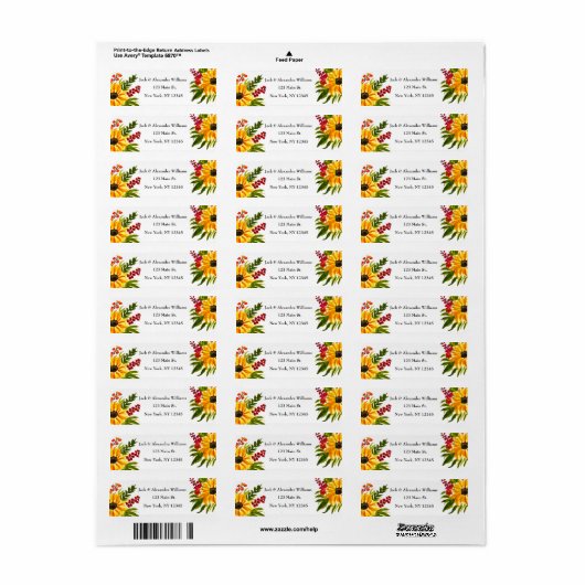 Waterverf Elegante Zonnebloem Rustieke Herfst Eenv Etiket (Full Sheet)