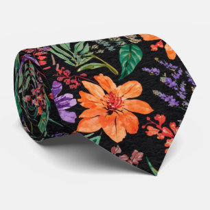 Waterverf Elegante zwarte zomerkleur bloemen Stropdas