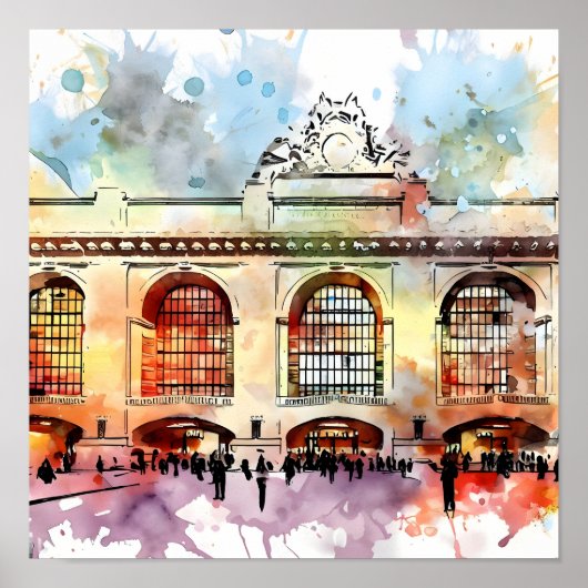 Waterverf Elegantie: Grand Central Terminal Poster (Voorkant)