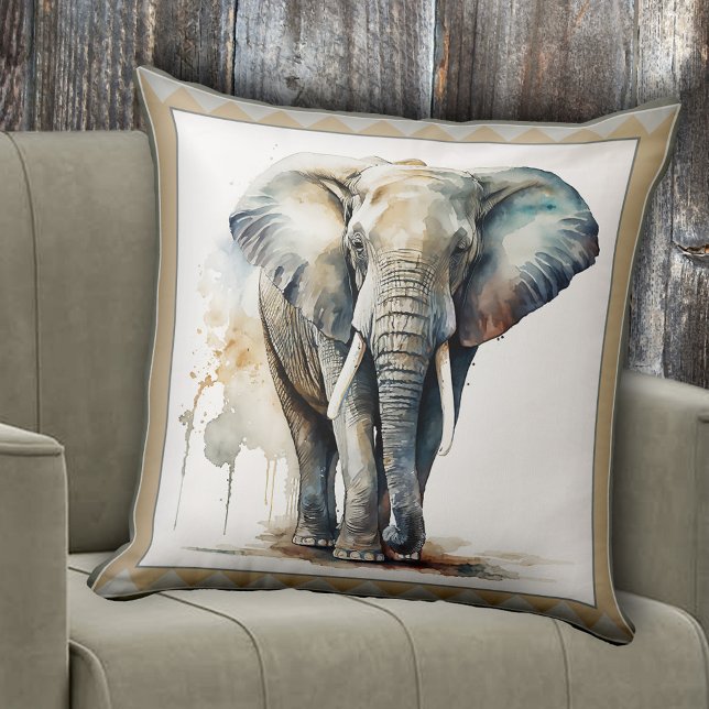 Waterverf Elephant Animal Art Kussen (Pillow featuring a watercolor design of an elephant. Great for anyone who loves animals)