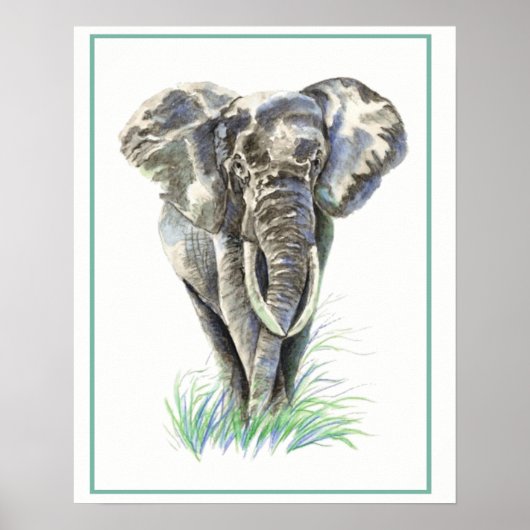 Waterverf Elephant Animal Natuur art. Poster (Voorkant)