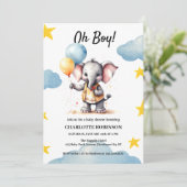 Waterverf Elephant Baby Boy Shower Kaart (Staand voorkant)