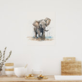 Waterverf Elephant Baby Nursery Oerwoud Safari Poster (Keuken)