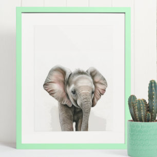Waterverf Elephant Baby Nursery Oerwoud Safari Poster