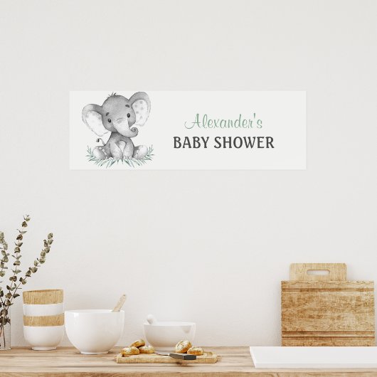 Waterverf Elephant Baby shower Banner Poster (Keuken)