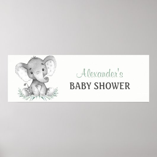 Waterverf Elephant Baby shower Banner Poster (Voorkant)