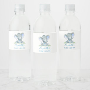 Waterverf Elephant Baby shower Blue Waterfles Etiket