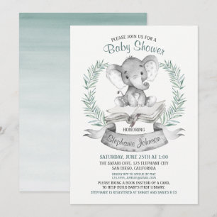 Waterverf Elephant Baby shower Book Kaart