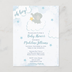 Waterverf Elephant Baby shower Briefkaart