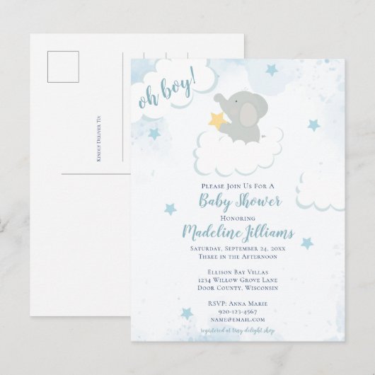 Waterverf Elephant Baby shower Briefkaart (Voorkant / Achterkant)