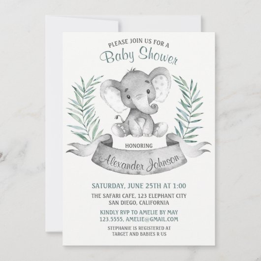 Waterverf Elephant Baby shower Kaart (Voorkant)