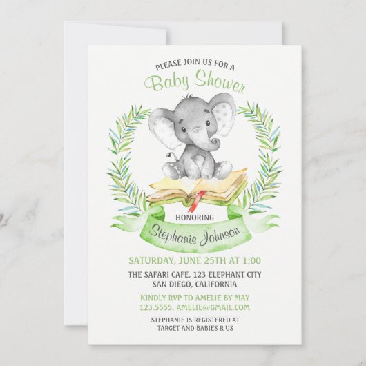 Waterverf Elephant Baby shower Kaart (Voorkant)