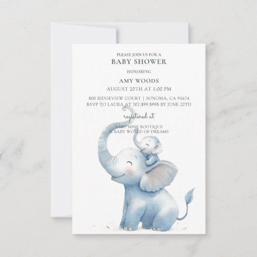 Waterverf Elephant Baby shower Kaart (Voorkant)