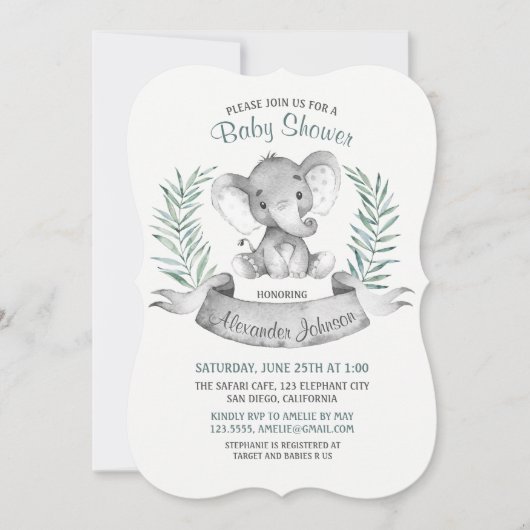 Waterverf Elephant Baby shower Kaart (Voorkant)