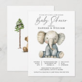 Waterverf Elephant Baby shower Kaart (Voorkant / Achterkant)