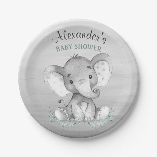 Waterverf Elephant Baby shower Papieren Bordje (Voorkant)