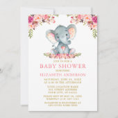 Waterverf Elephant Baby shower Pink Floral Gold Kaart (Voorkant)