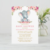 Waterverf Elephant Baby shower Pink Floral Gold Kaart (Staand voorkant)